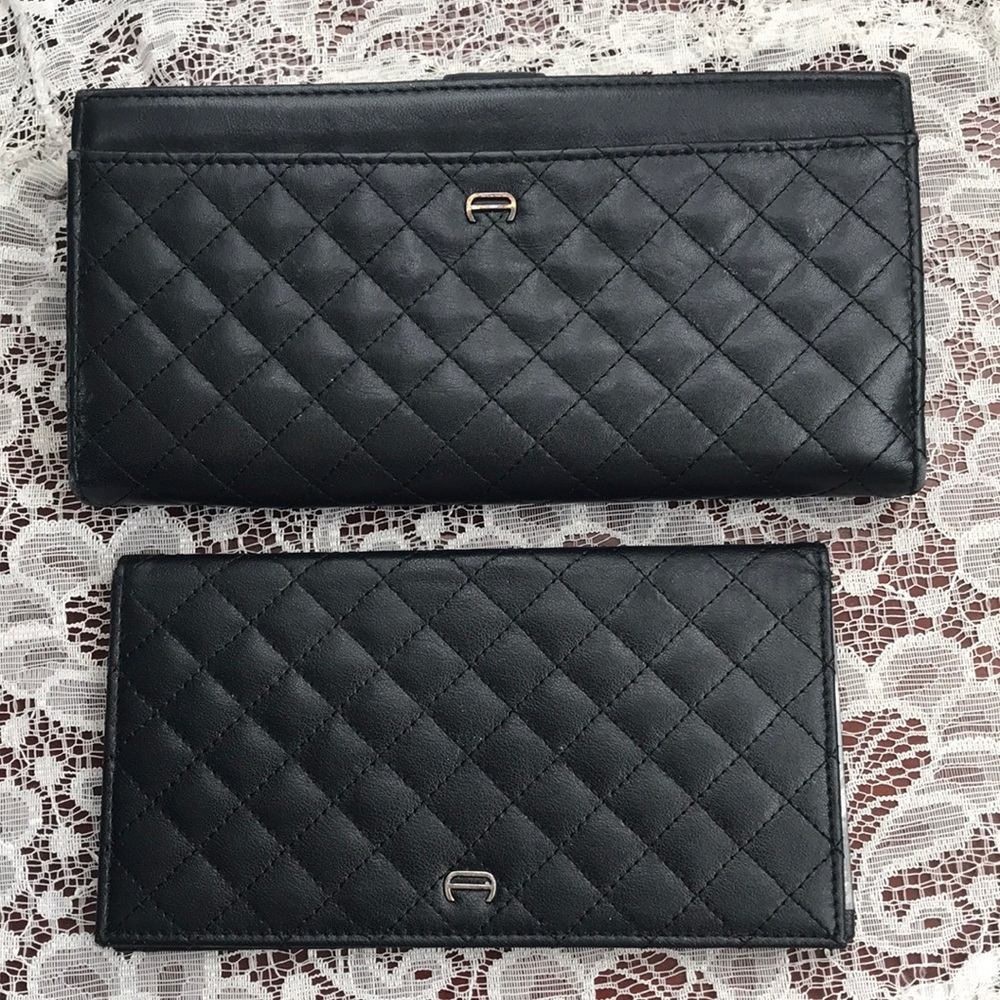 Vintage Etienne Aigner Quilted Leather Wallet + Check Book holder ID Coin Purse